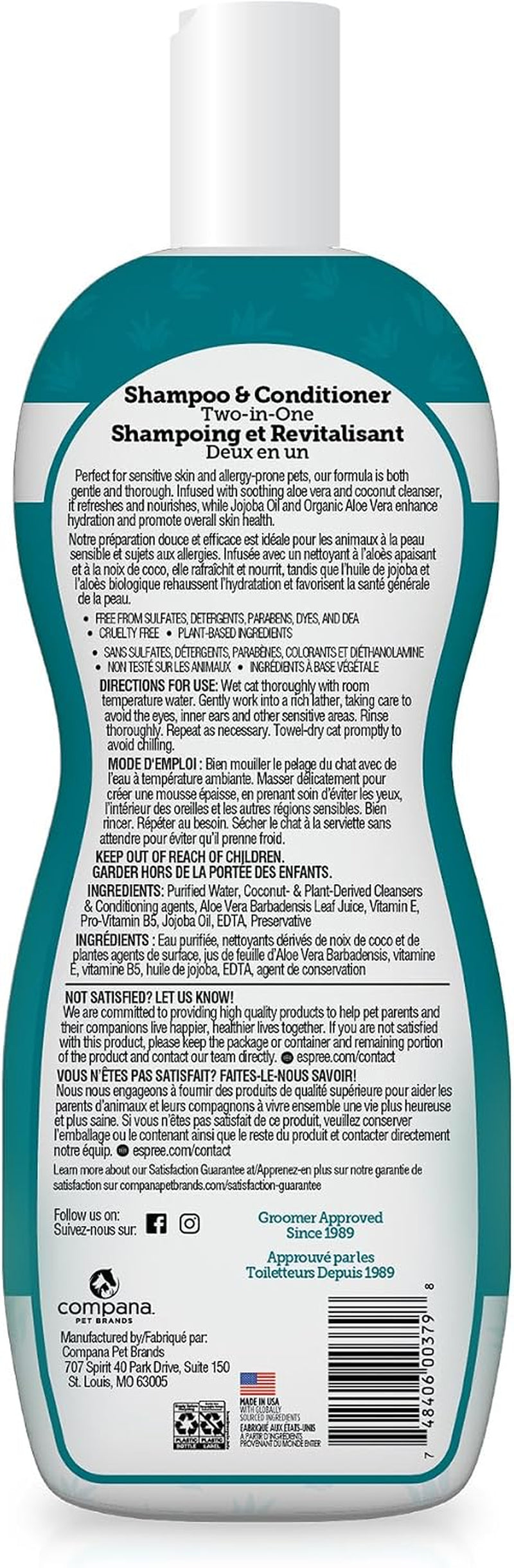 Hypoallergenic Cat Shampoo & Conditioner, Sensitive Skin, 12Oz