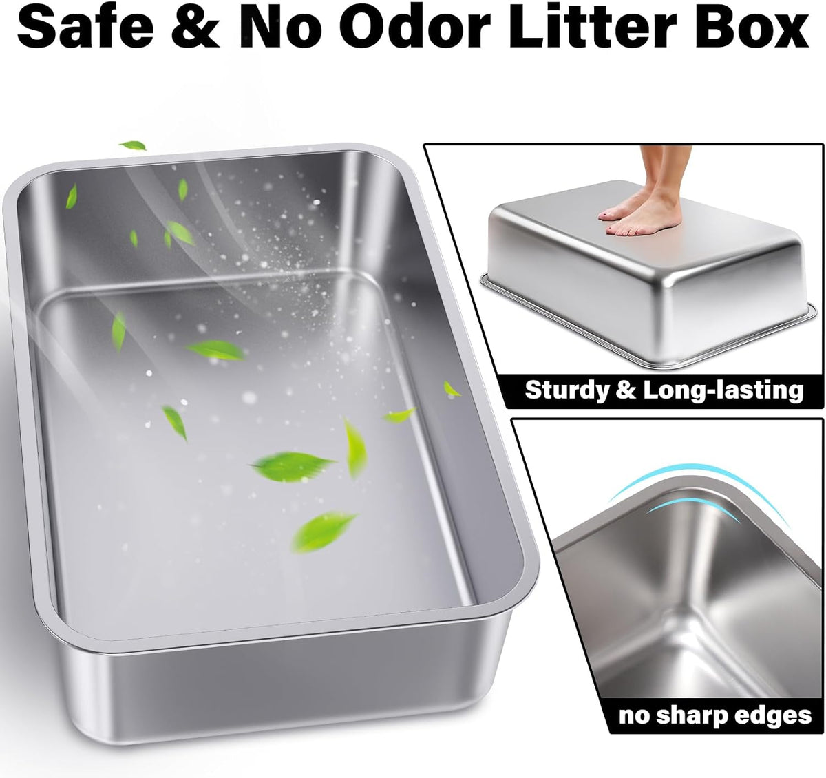 Stainless Steel Litter Box, Metal Cat Litter Box