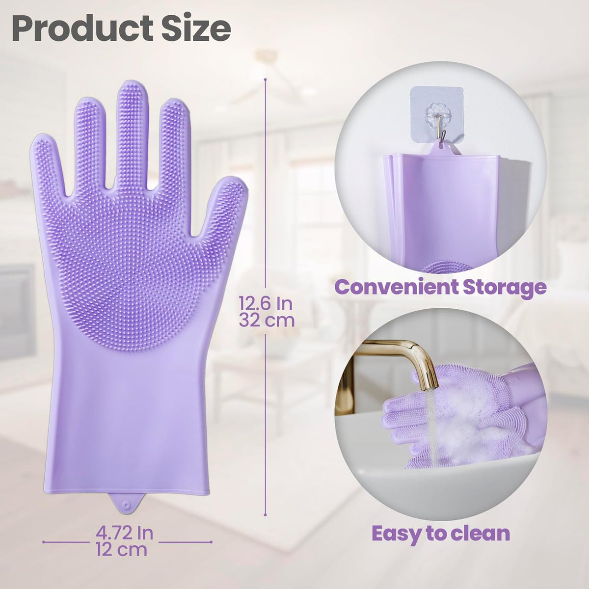 Silicone Pet Grooming Gloves Dog Washing Gloves for Bathing, 1 Pair Purple