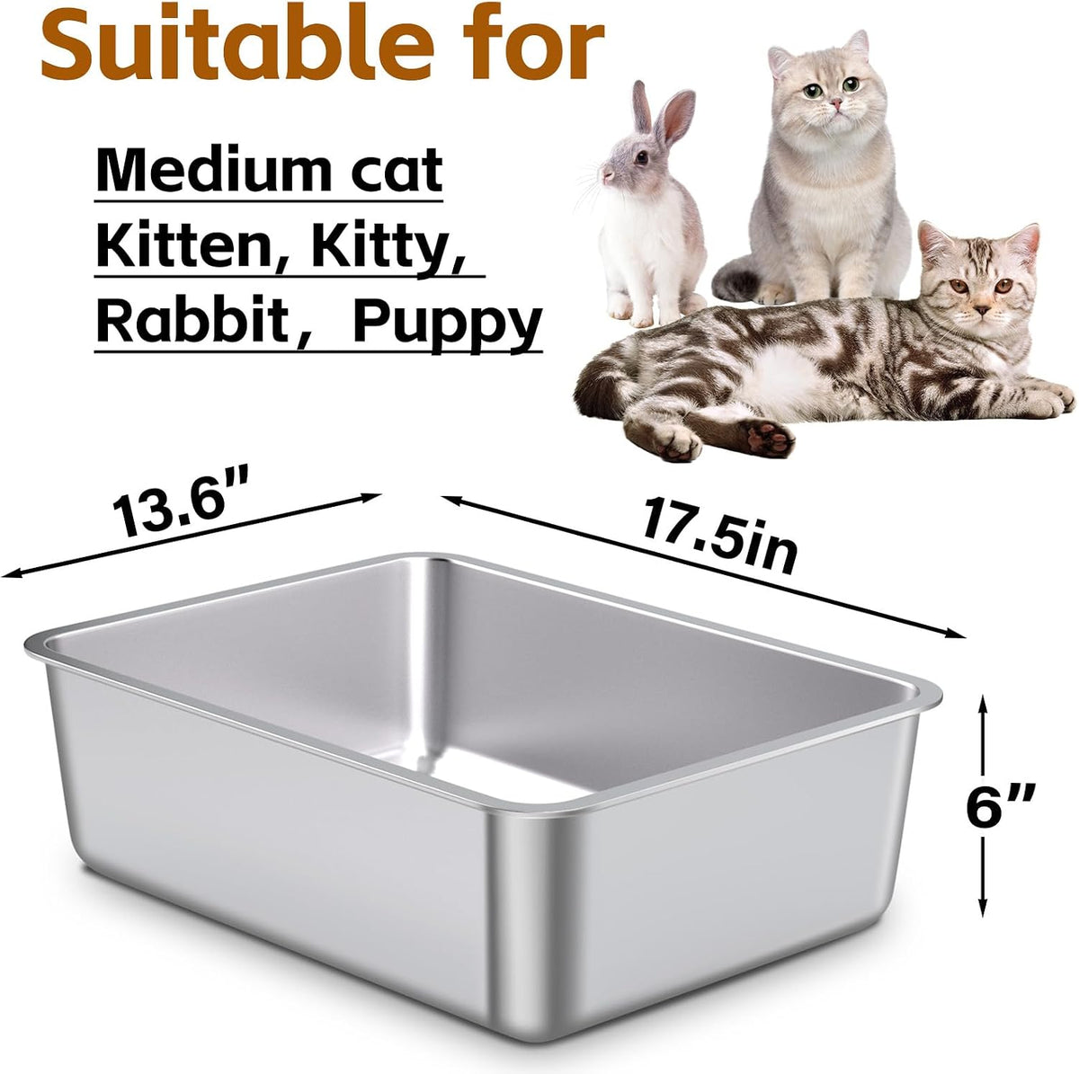 Stainless Steel Litter Box, Metal Cat Litter Box
