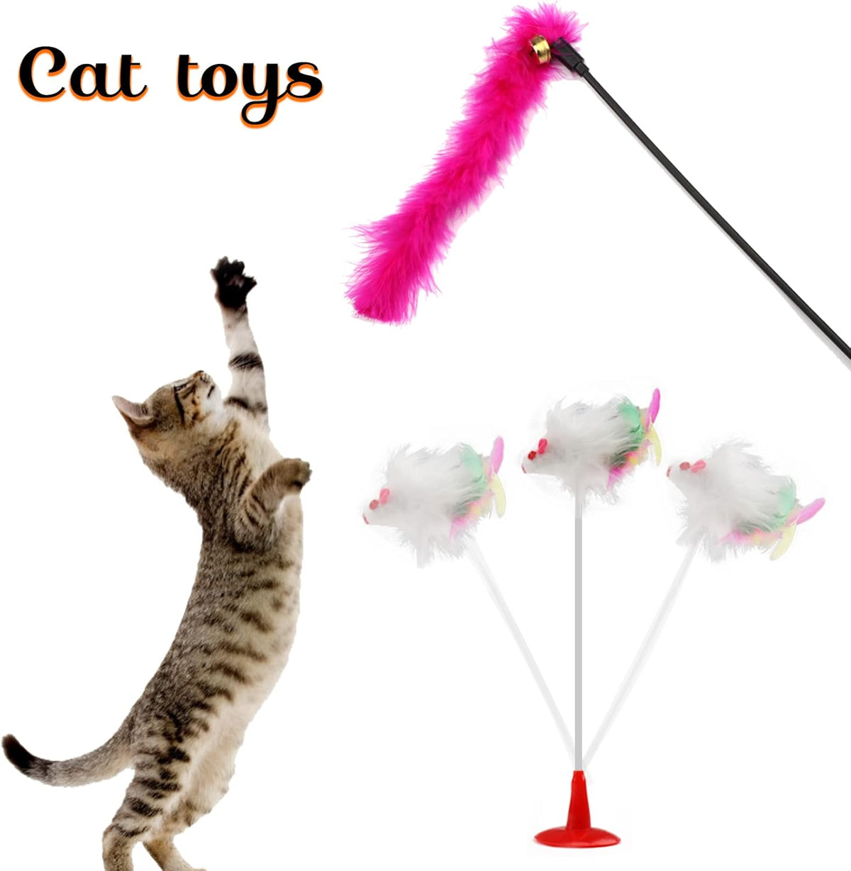 Cat Toys Kitten Toys Assortments, 32 Packs Cat Toys Variety Pack for Kitty, Cat Balls with Bells,Cat Feather Toy, Cat Mouse Toy, Cat Crinkle Balls, Catnip Toys for Indoor Cats Kittens
