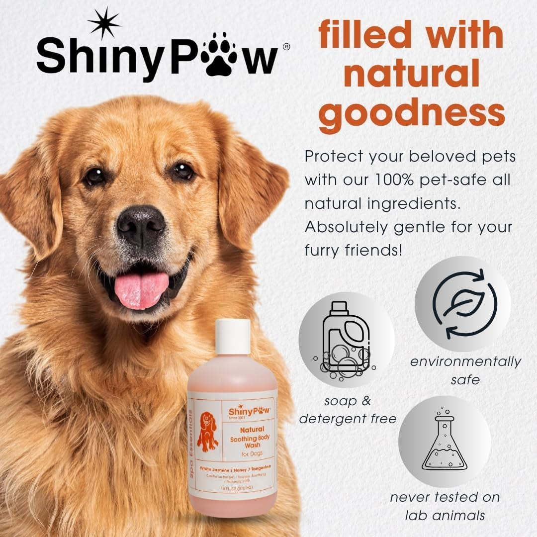 Jasmine & Honey Spa Body Wash for Dogs by Shiny Paw 16 Oz | Dog Itchy Skin Relief & Aging Coat | Hypoallergenic Dog Shampoo for Smelly Dogs | Made in USA